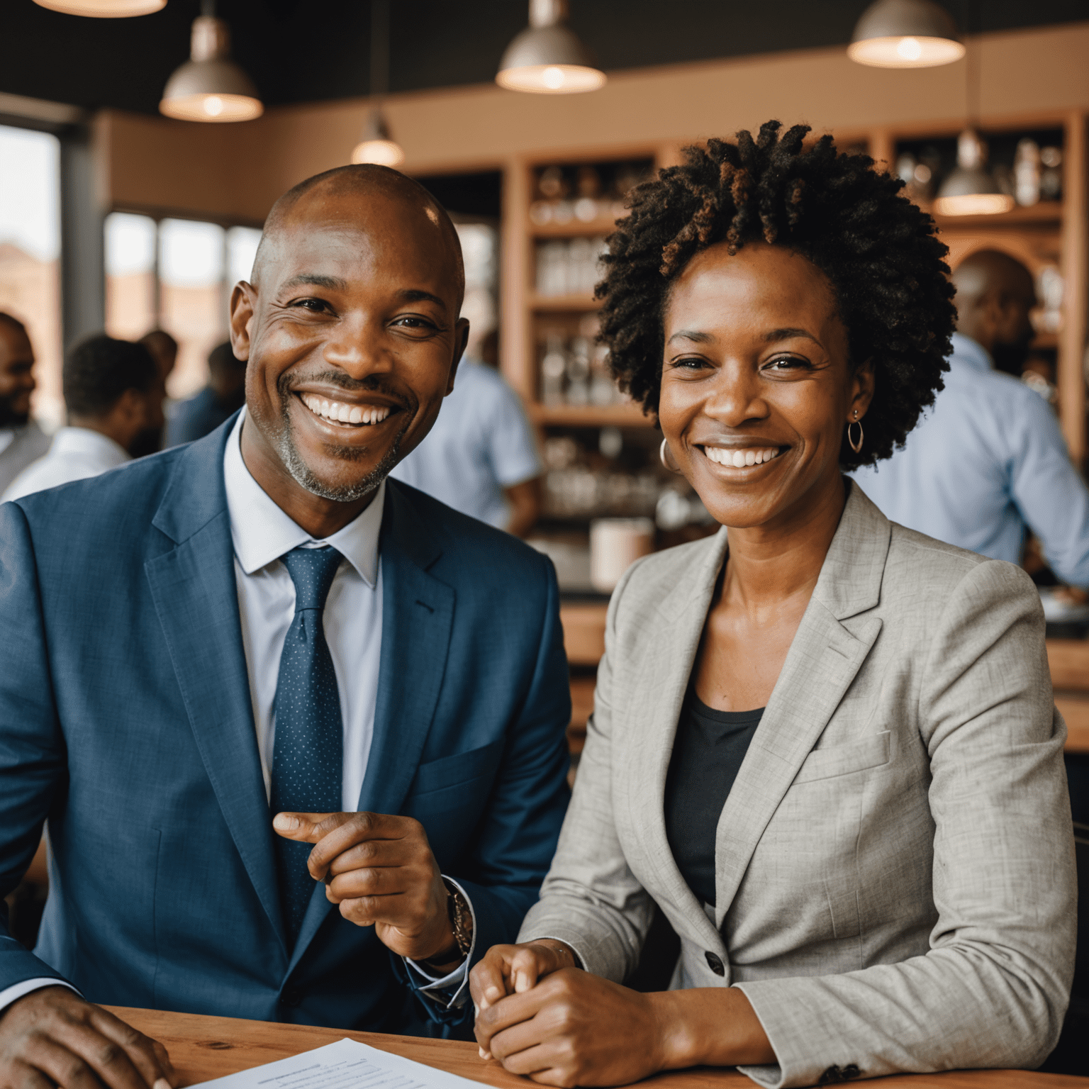 Successful South African business owners smiling and celebrating their achievements